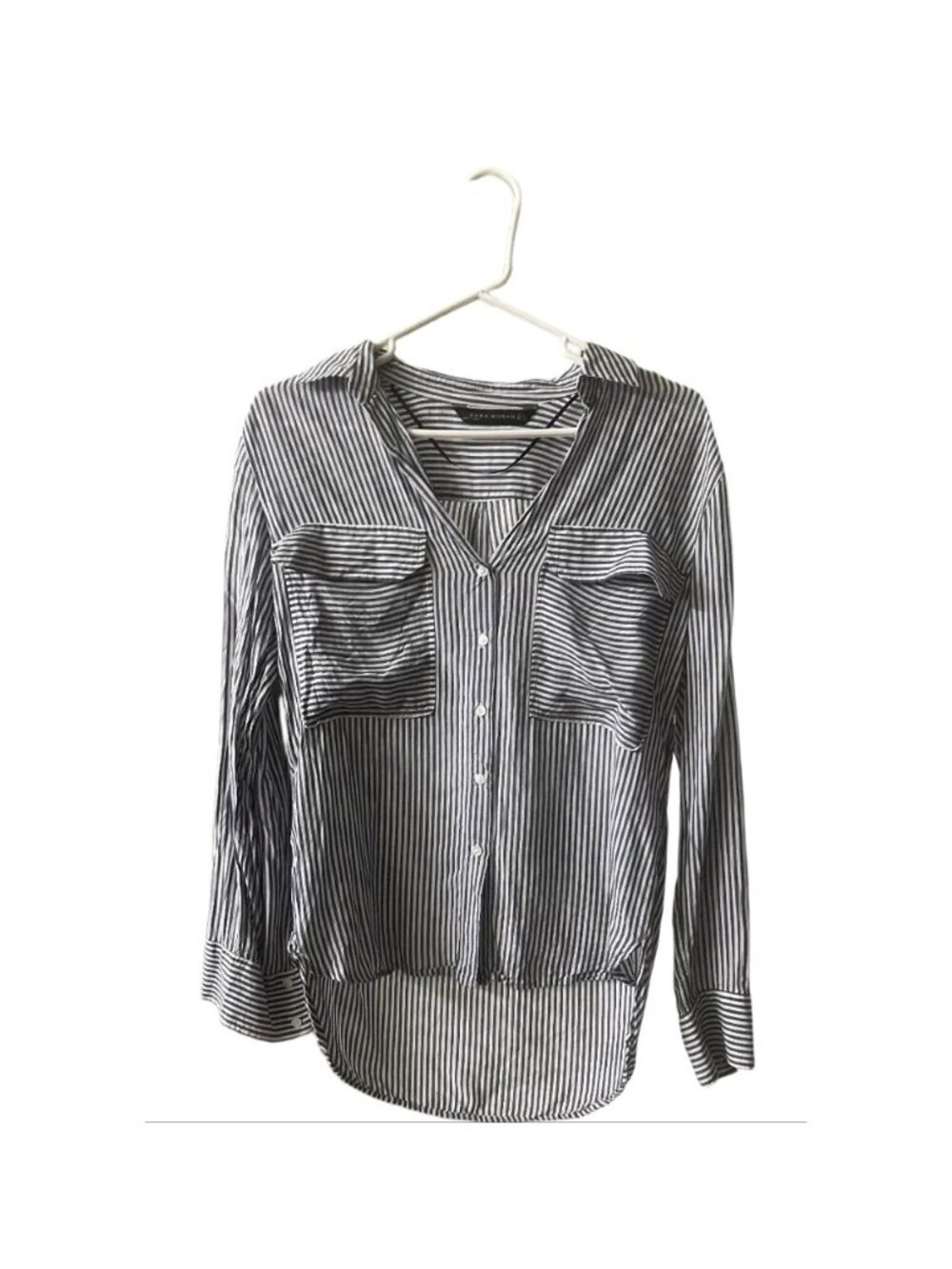 ZARA Woman Blue White Striped Shirt XS